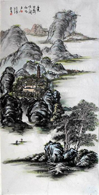 潘长春作品4《庙观幽静图》132x68cm 2003年